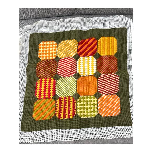 Handmade Other - Vintage Embroidered Needlepoint Panel Cottagecore Retro Folk Textile ArtXL